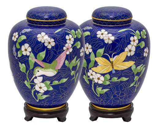 [807 HBB] Hummingbird & Butterfly Cloisonné Blue Adult Urn